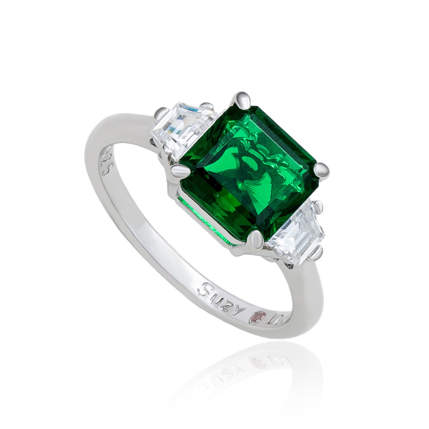 Suzy Levian Sterling Silver Green Cubic Zirconia Engagement Ring