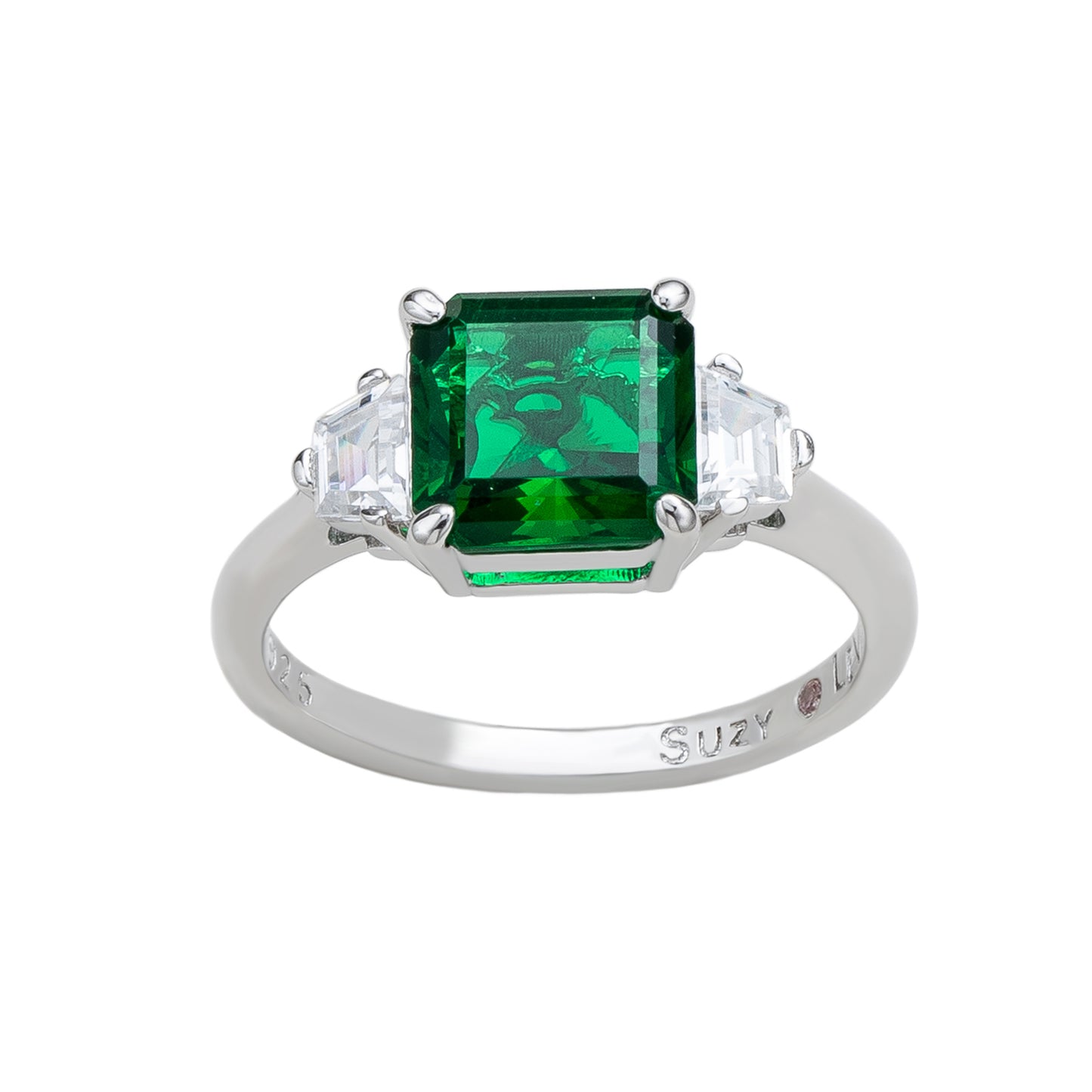 Suzy Levian Sterling Silver Green Cubic Zirconia Engagement Ring