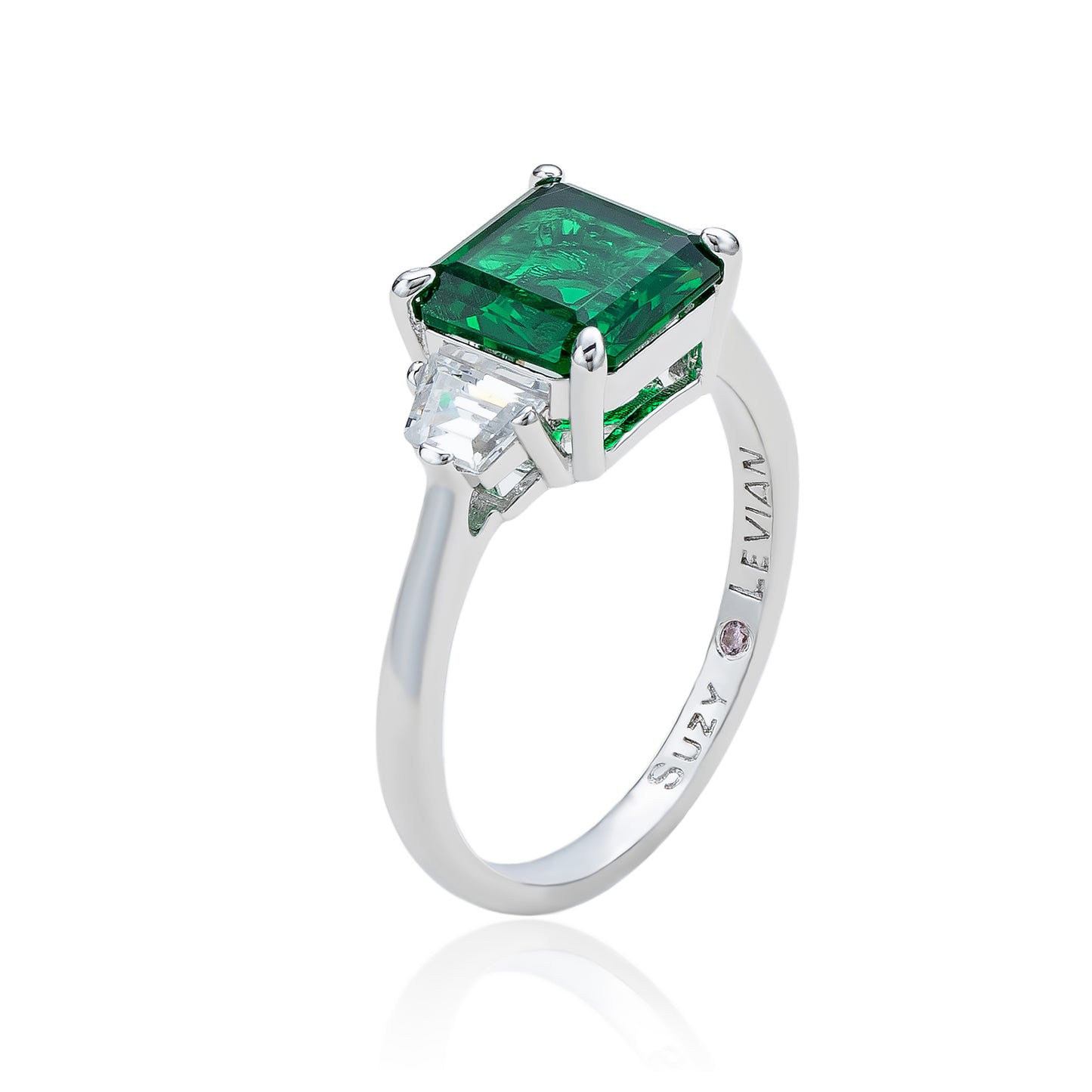 Suzy Levian Sterling Silver Green Cubic Zirconia Engagement Ring