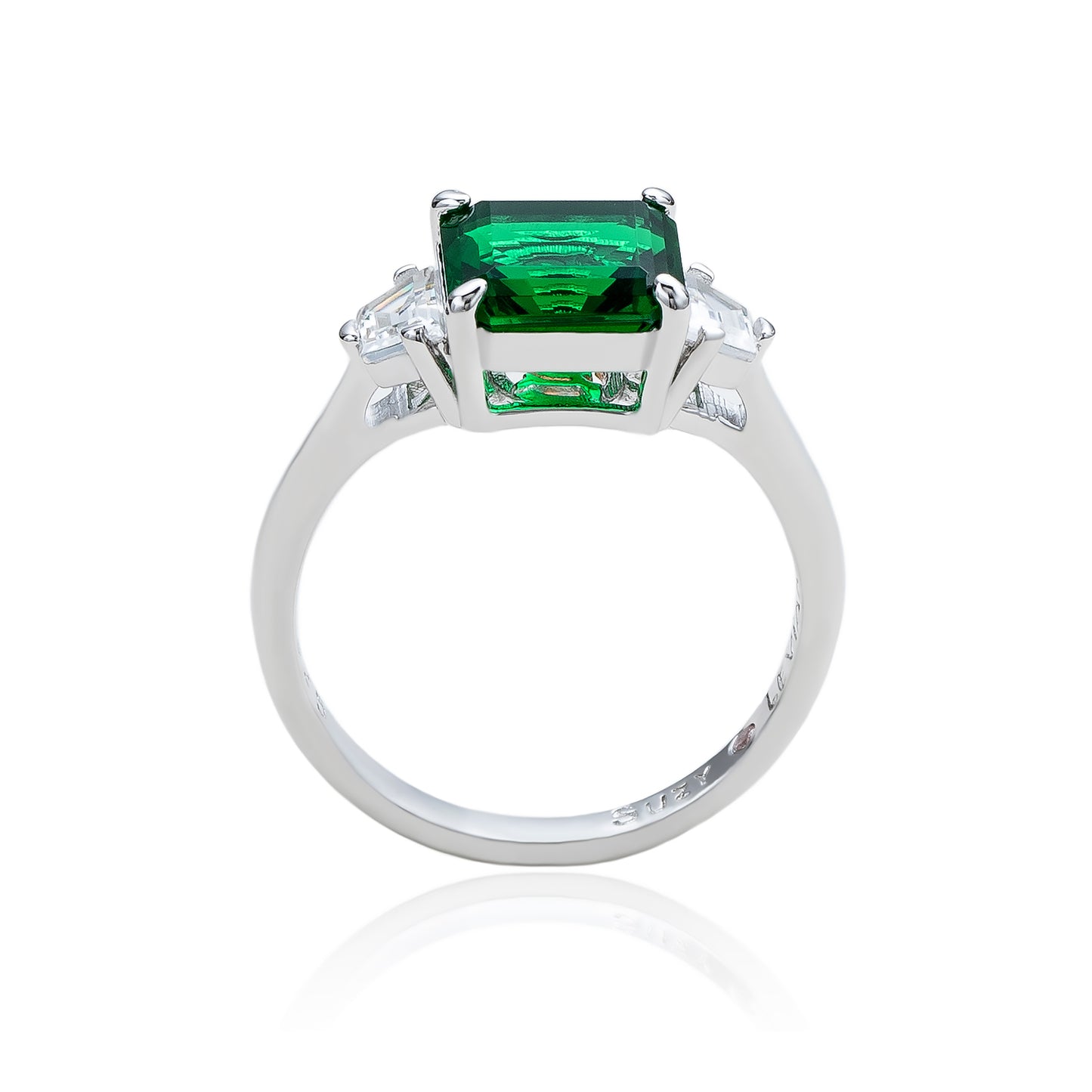 Suzy Levian Sterling Silver Green Cubic Zirconia Engagement Ring