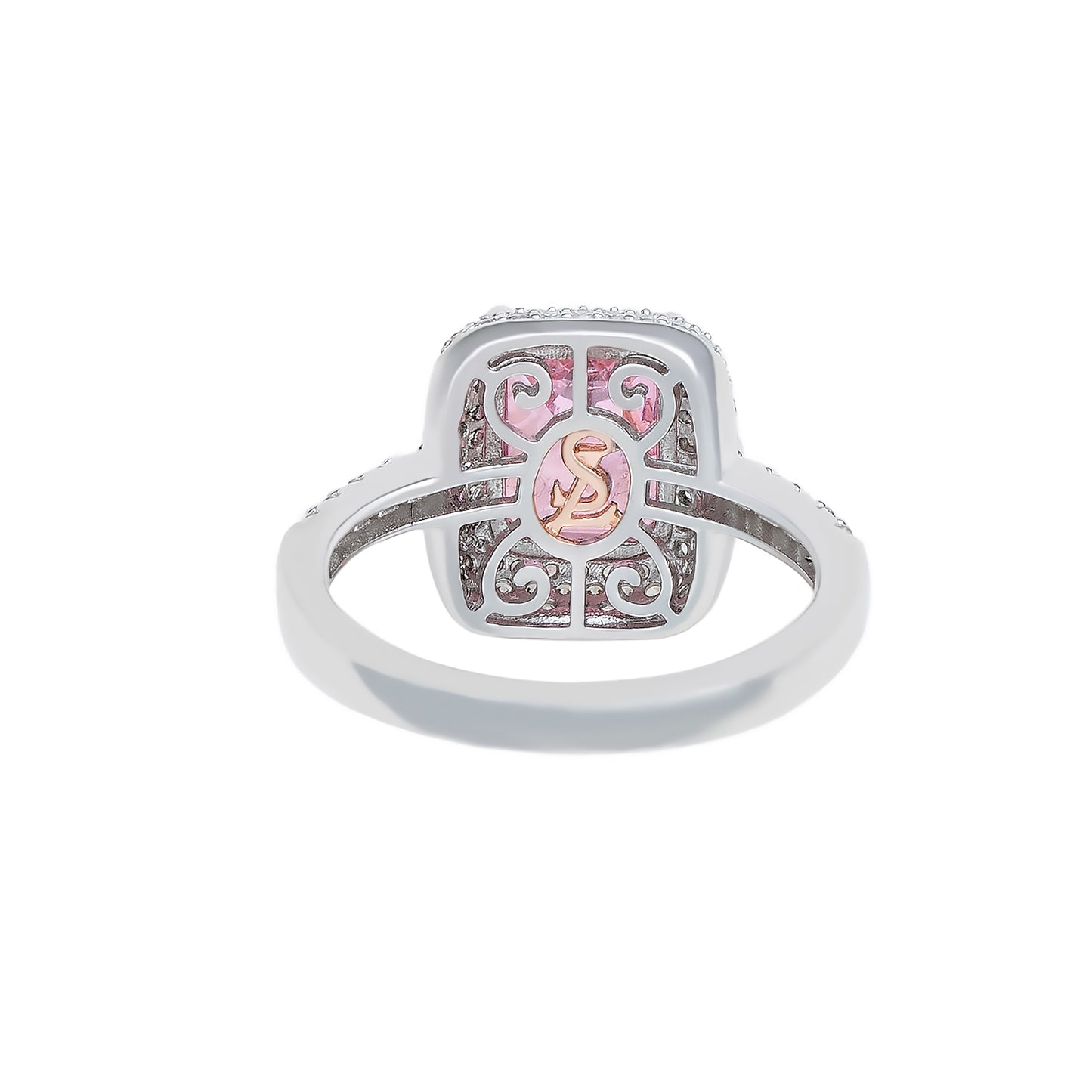 Suzy Levian Sterling Silver Pink Cubic Zirconia Pave Halo Engagement Ring