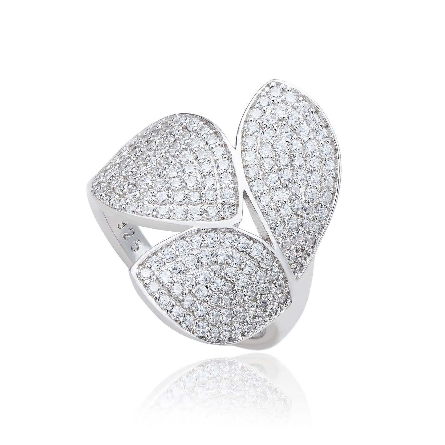 Suzy Levian Sterling Silver Pave Cubic Zirconia Tri-Petal Ring