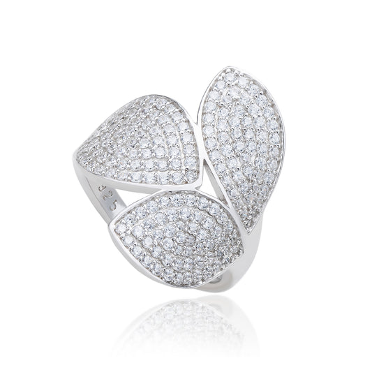 Suzy Levian Sterling Silver Pave Cubic Zirconia Tri-Petal Ring