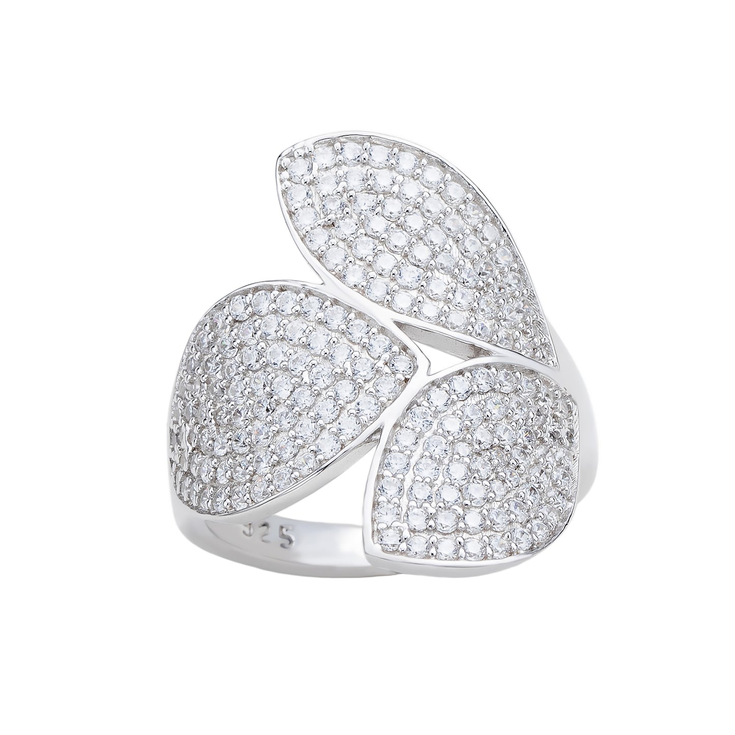 Suzy Levian Sterling Silver Pave Cubic Zirconia Tri-Petal Ring