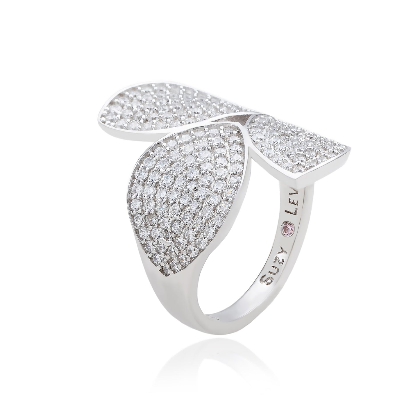 Suzy Levian Sterling Silver Pave Cubic Zirconia Tri-Petal Ring