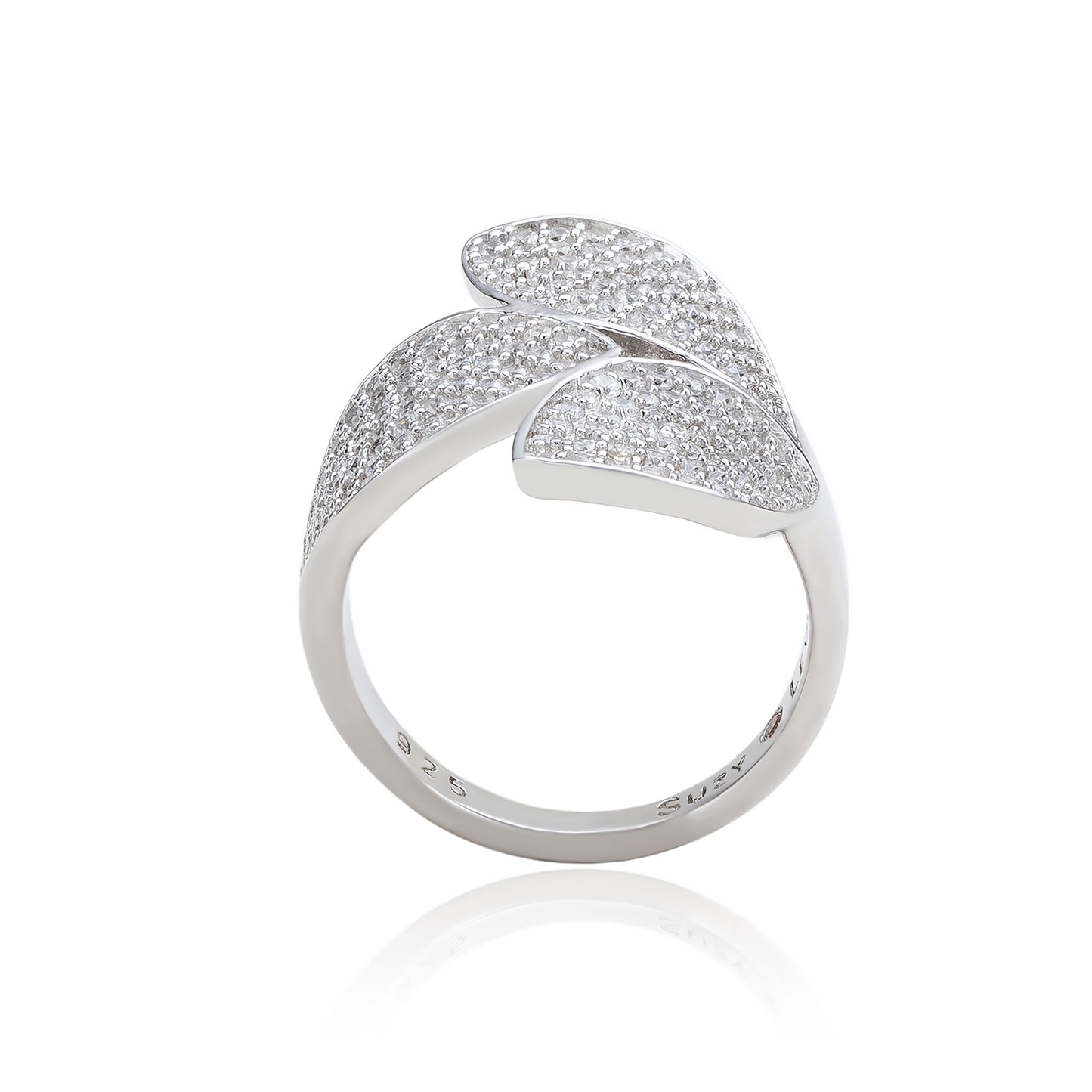 Suzy Levian Sterling Silver Pave Cubic Zirconia Tri-Petal Ring