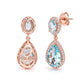 Suzy Levian Rose Sterling Silver Pear Shape Aqua Blue CZ & White CZ Pave Drop Earrings