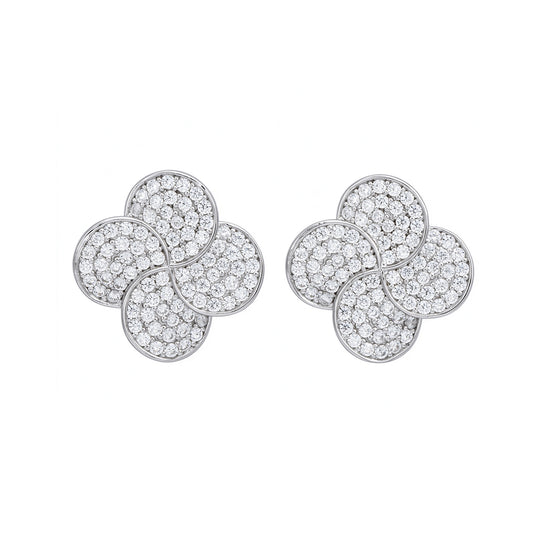Suzy Levian Sterling Silver White Cubic Zirconia Pave Peony Flower Stud Earrings