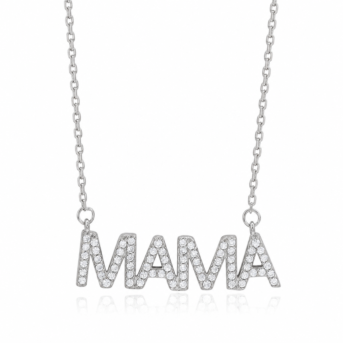Suzy Levian Sterling Silver White Cubic Zirconia "MAMA" Necklace