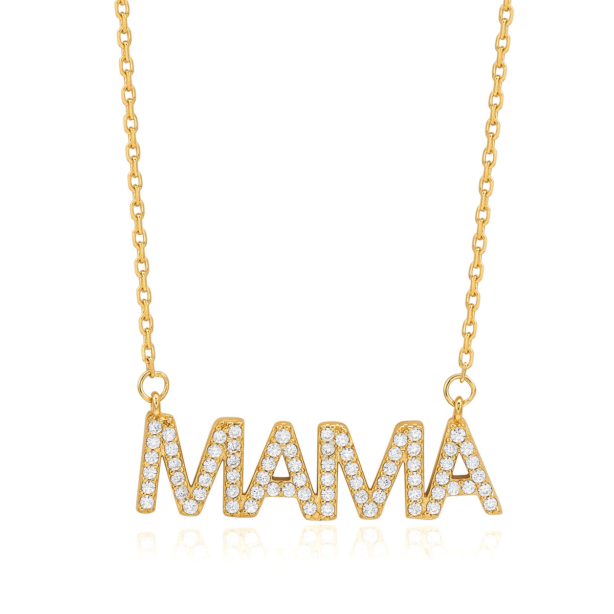 Suzy Levian Yellow Sterling Silver White Cubic Zirconia "MAMA" Necklace