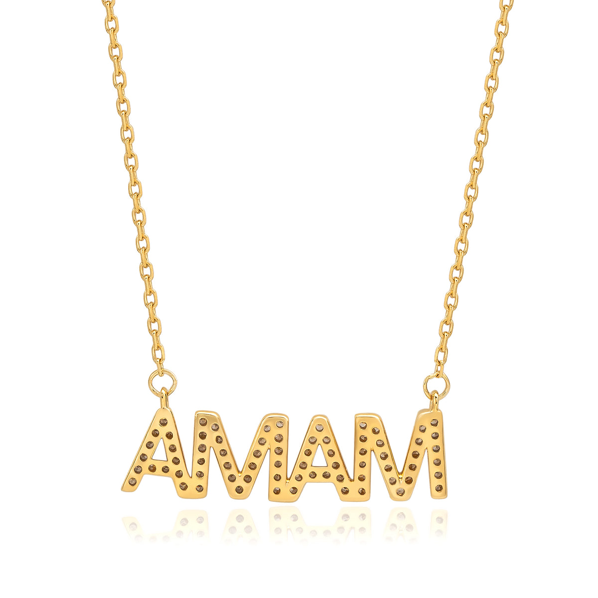 Suzy Levian Yellow Sterling Silver White Cubic Zirconia "MAMA" Necklace