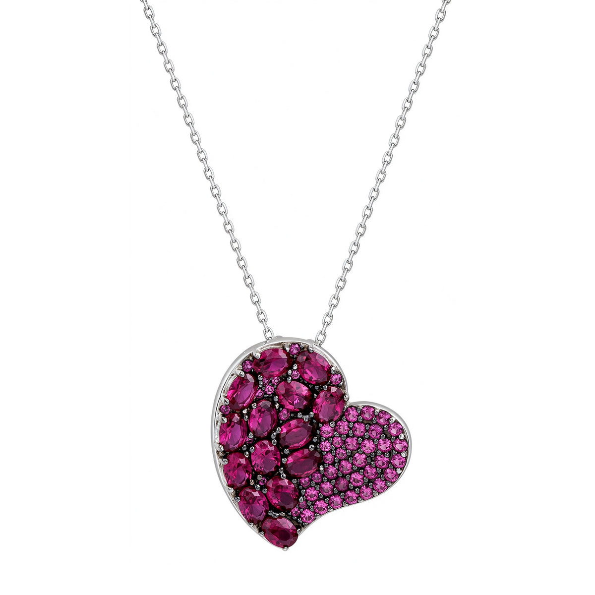 Suzy Levian Red Pink Sapphire Sterling Silver Tilted Curved Heart Pend ...