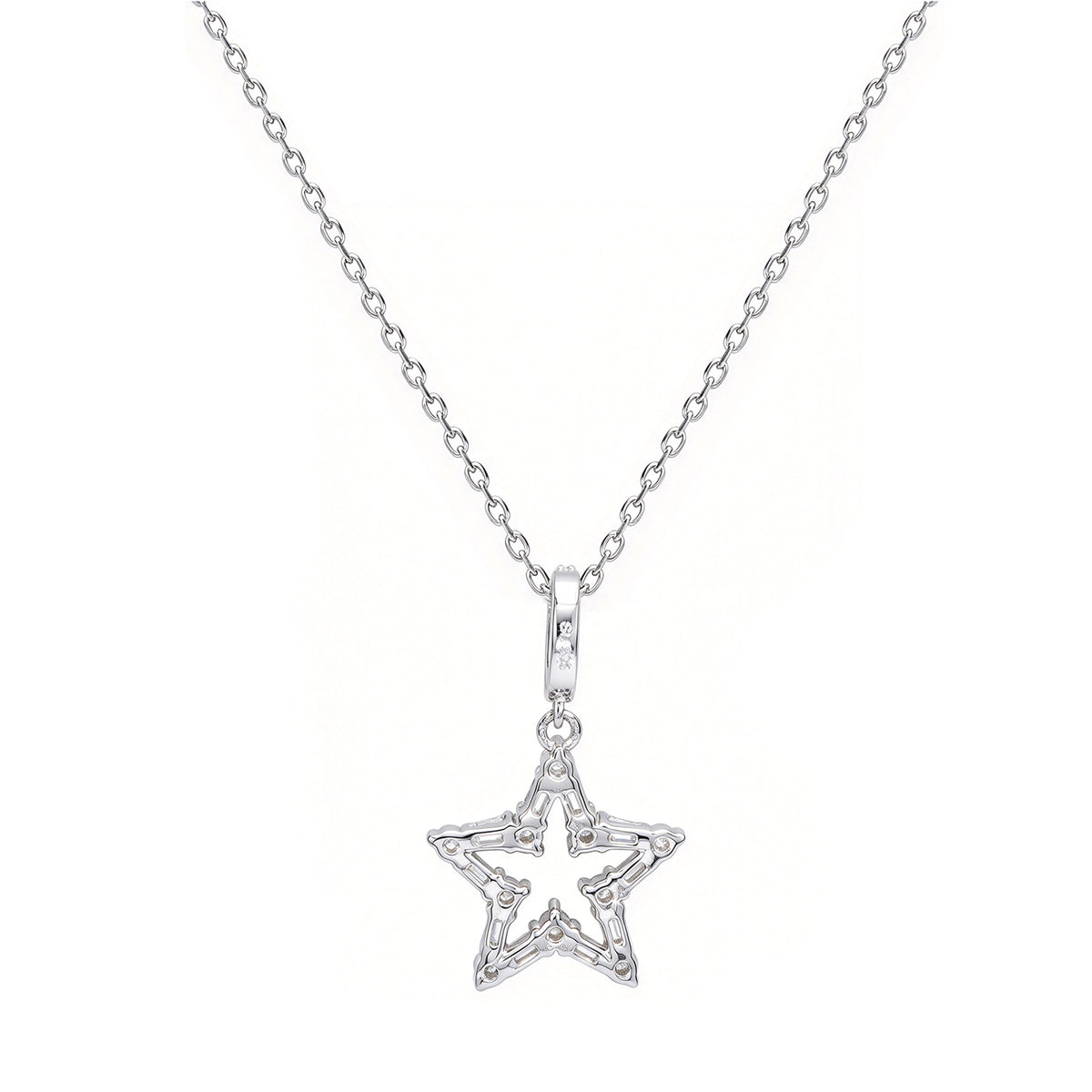 Suzy Levian White Sterling Silver White Cubic Zirconia Open Star Pendant