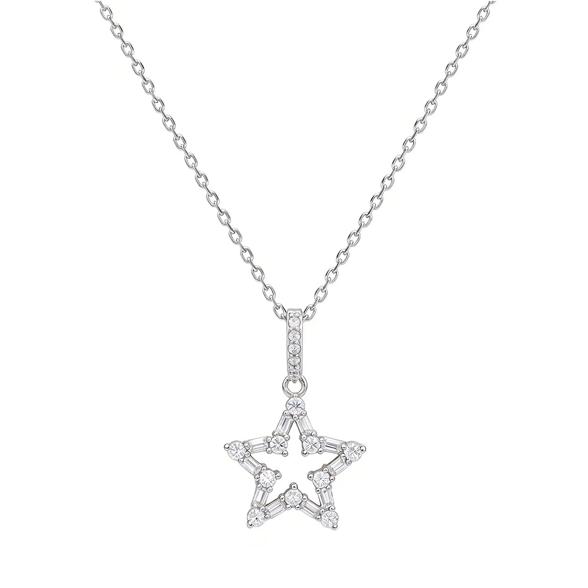 Suzy Levian White Sterling Silver White Cubic Zirconia Open Star Pendant