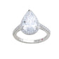 Suzy Levian Sterling Silver Large Pear Shape White Cubic Zirconia Halo Engagement Ring