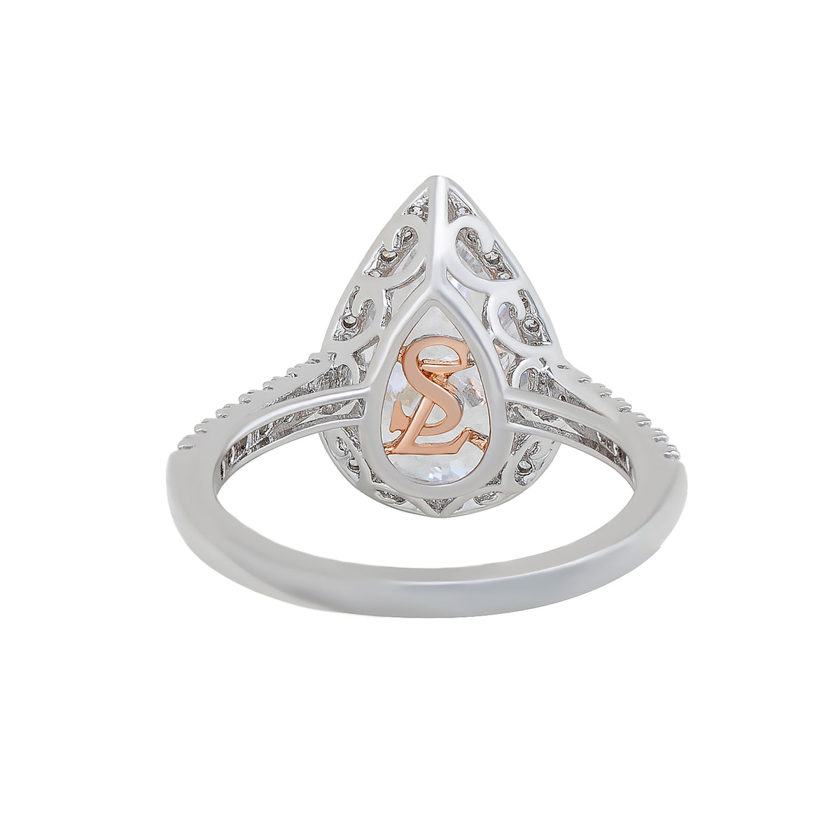 Suzy Levian Sterling Silver Large Pear Shape White Cubic Zirconia Halo Engagement Ring