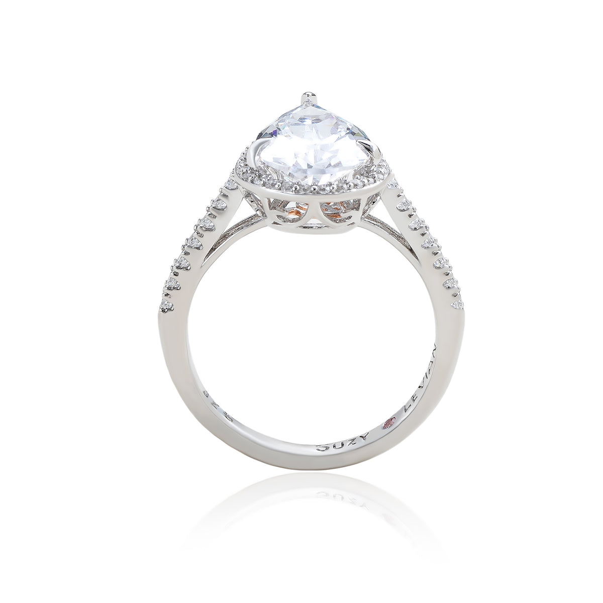 Suzy Levian Sterling Silver Large Pear Shape White Cubic Zirconia Halo Engagement Ring