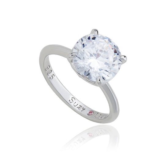 Suzy Levian Sterling Silver Round Cut Cubic Zirconia Solitaire Engagement Ring