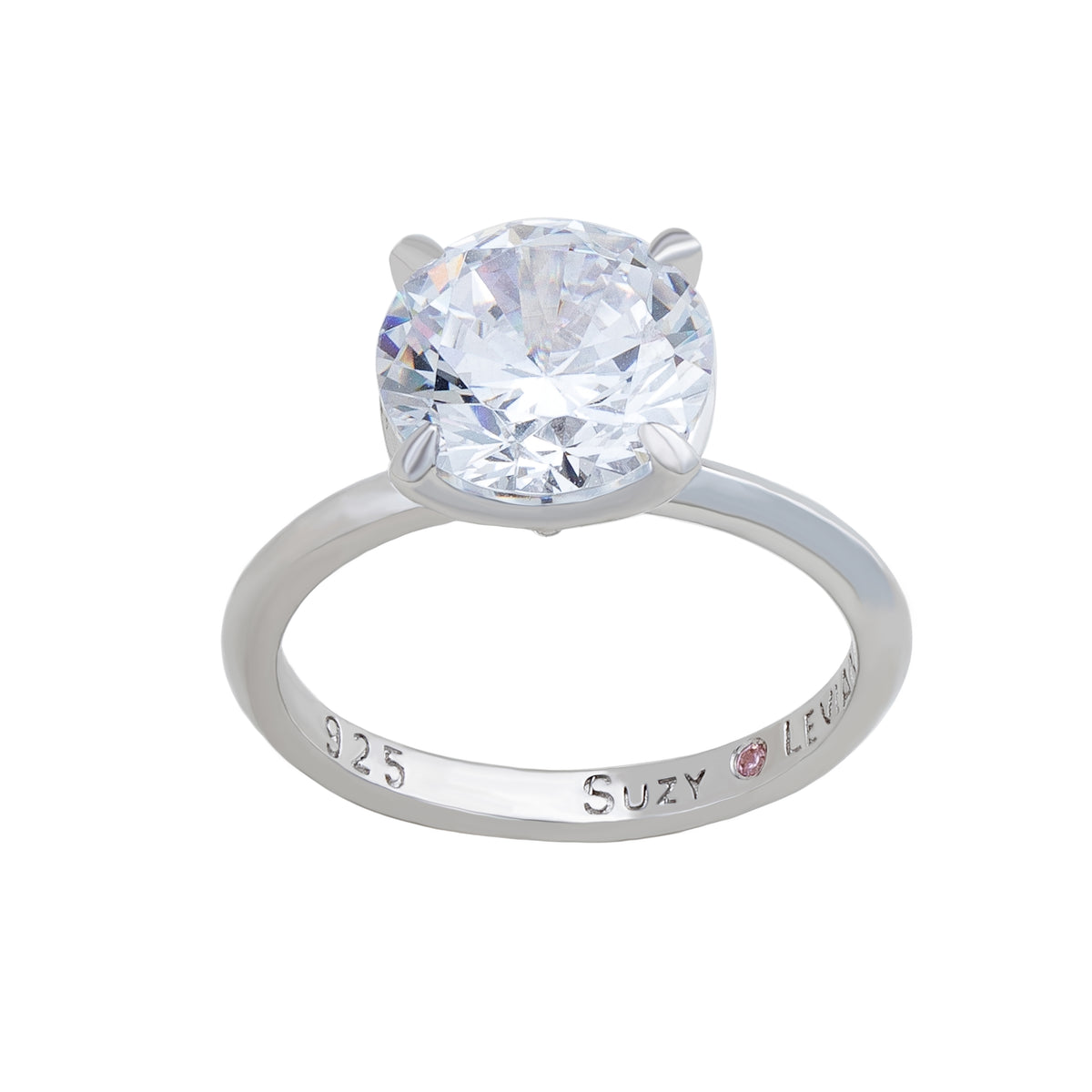Suzy Levian Sterling Silver Round Cut Cubic Zirconia Solitaire Engagement Ring