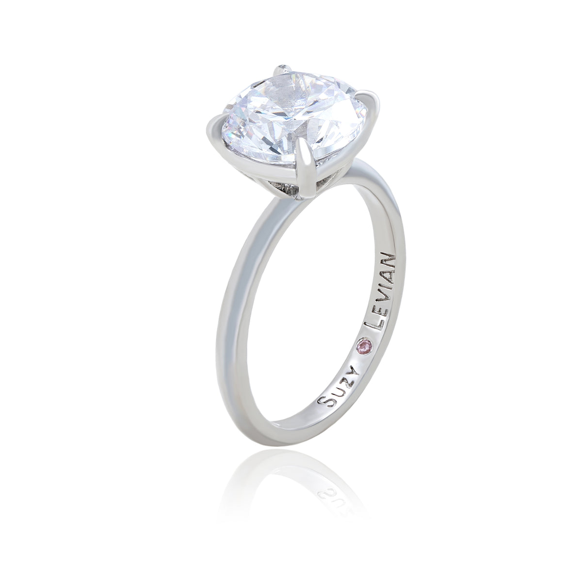 Suzy Levian Sterling Silver Round Cut Cubic Zirconia Solitaire Engagement Ring