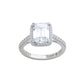 Suzy Levian Sterling Silver Emerald Cut White Cubic Zirconia Halo Engagement Ring