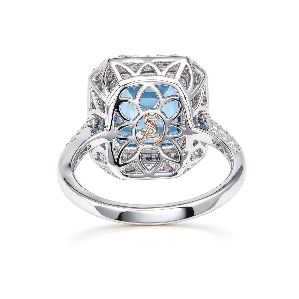 Suzy Levian Sterling Silver Emerald-Cut Aqua Cubic Zirconia White Cubic Zirconia Ring