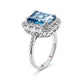 Suzy Levian Sterling Silver Emerald-Cut Aqua Cubic Zirconia White Cubic Zirconia Ring