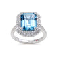 Suzy Levian Sterling Silver Emerald-Cut Aqua Cubic Zirconia White Cubic Zirconia Ring