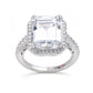Suzy Levian Sterling Silver Large Emerald Cut White Cubic Zirconia Halo Engagement Ring