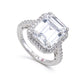 Suzy Levian Sterling Silver Large Emerald Cut White Cubic Zirconia Halo Engagement Ring