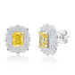 Suzy Levian Sterling Silver Gala Firework Emerald Cut Yellow & White Cubic Zirconia Cluster Earrings