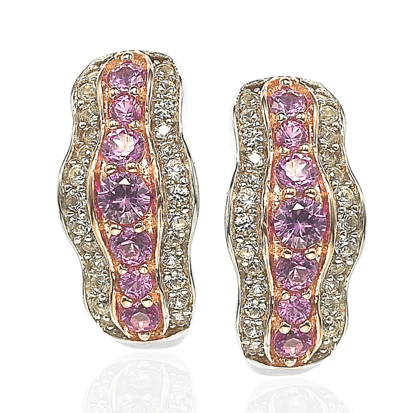 Suzy Levian Sterling Silver Pink Sapphire and Diamond Accent Earrings