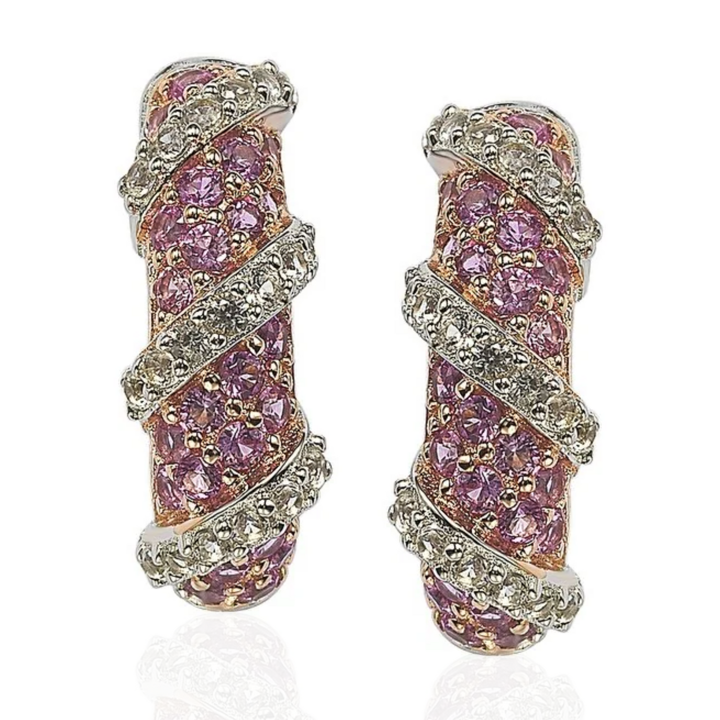 Suzy Levian Pink Sapphire and Diamond Accent in Sterling Silver Petite Wrap Around Earrings