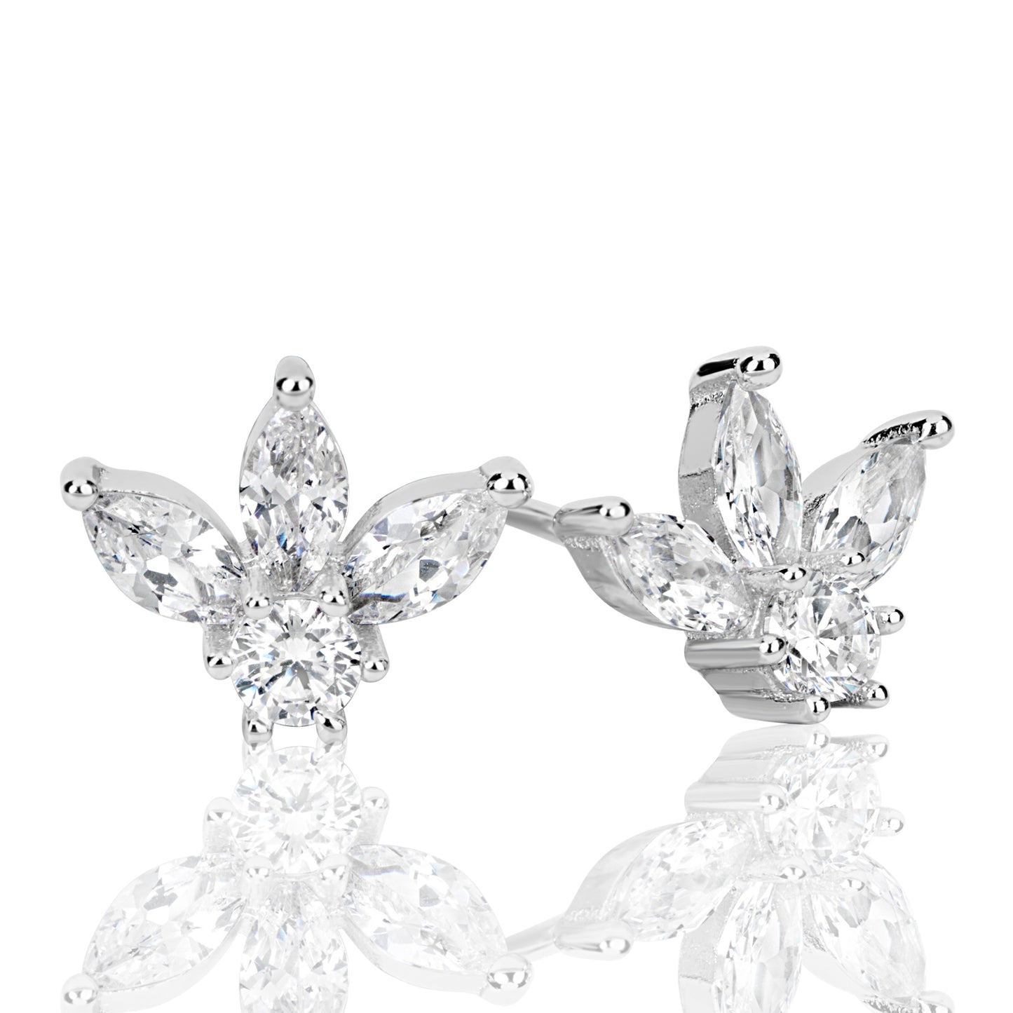 Suzy Levian Sterling Silver Cubic Zirconia Half Flower Cluster Earrings