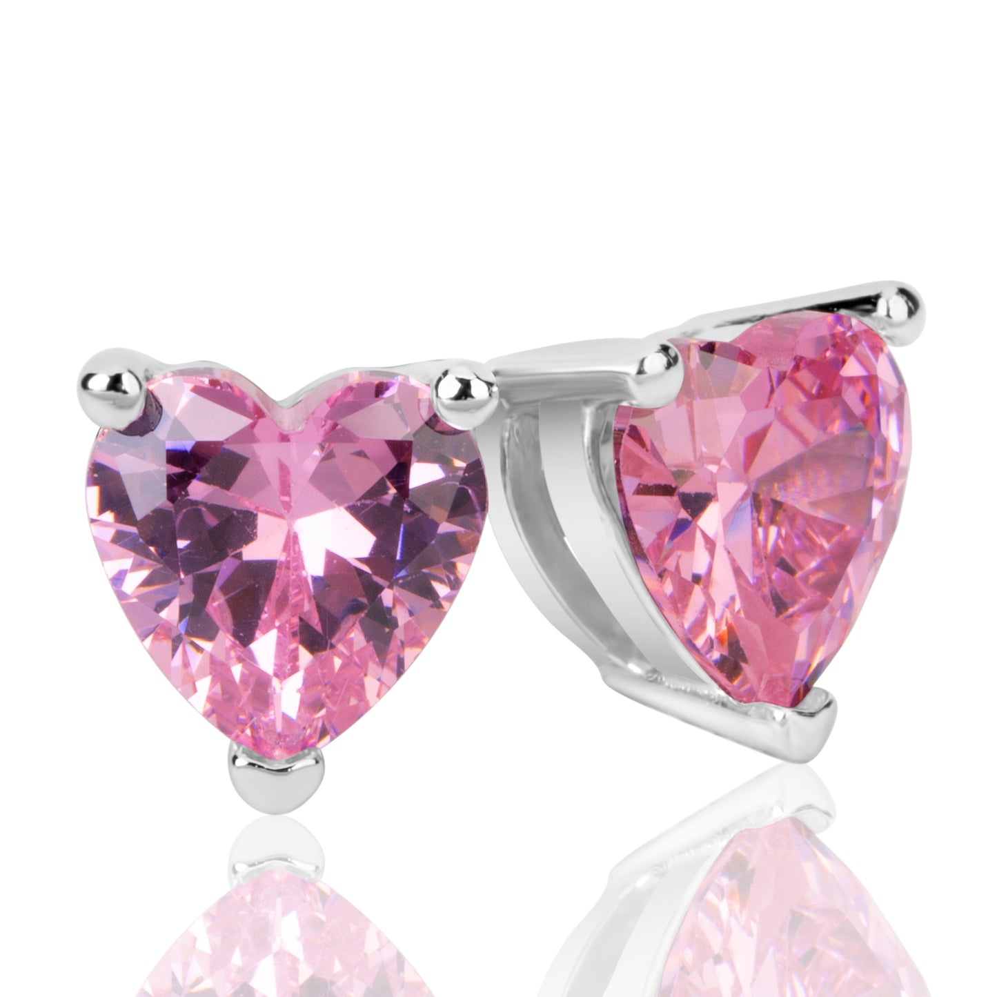 Suzy Levian Sterling Silver Pink Heart Cubic Zirconia Studs