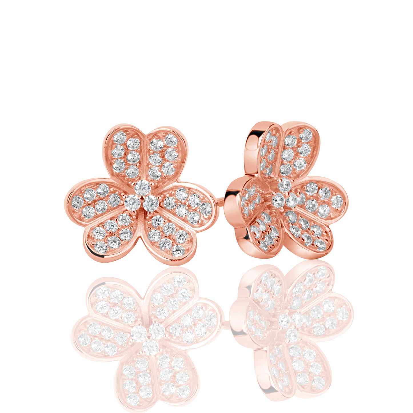 Suzy Levian Rose Sterling Silver Cubic Zirconia 3-Flower Petal Earrings