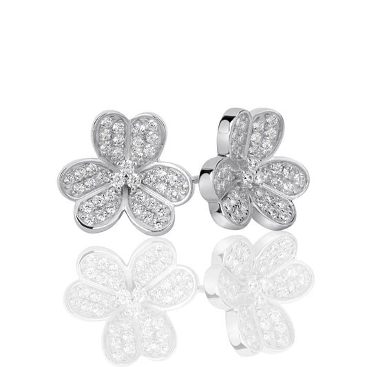 Suzy Levian Sterling Silver Cubic Zirconia 3-Flower Petal Earrings
