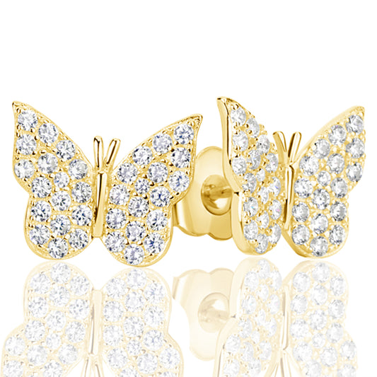 Suzy Levian Yellow Sterling Silver Pave Cubic Zirconia Butterfly Earrings