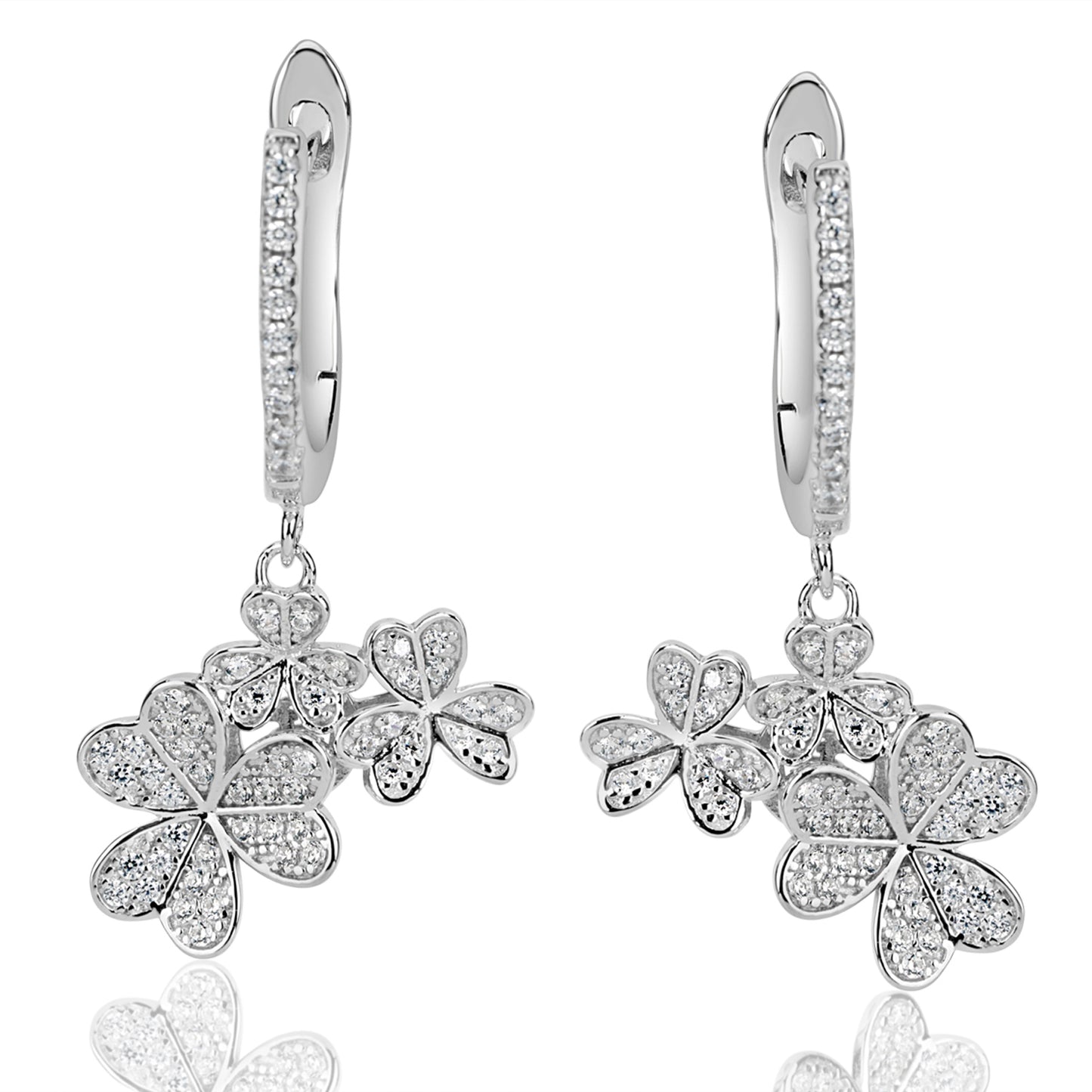 Suzy Levian Sterling Silver White Cubic Zirconia Cluster Flower Earrings