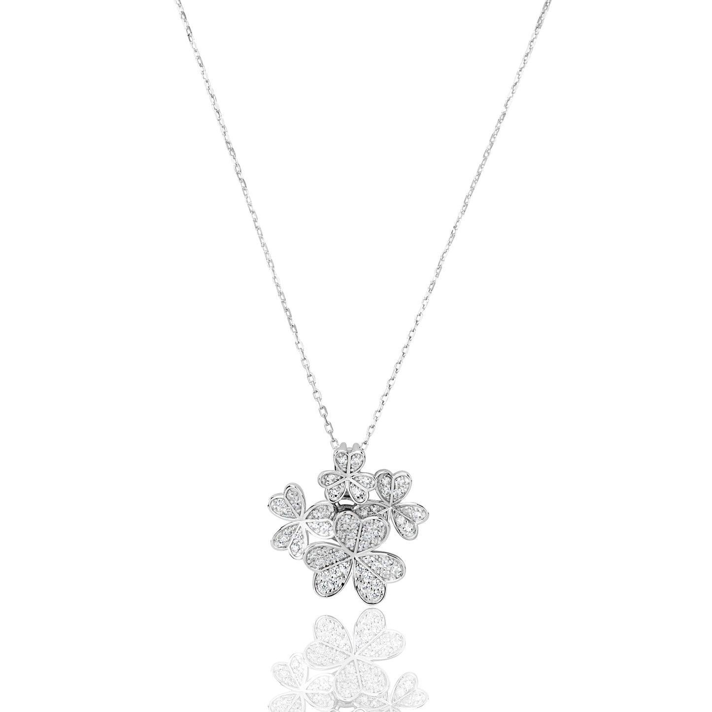 Suzy Levian Sterling Silver White Cubic Zirconia Cluster Flower Pendant Necklace