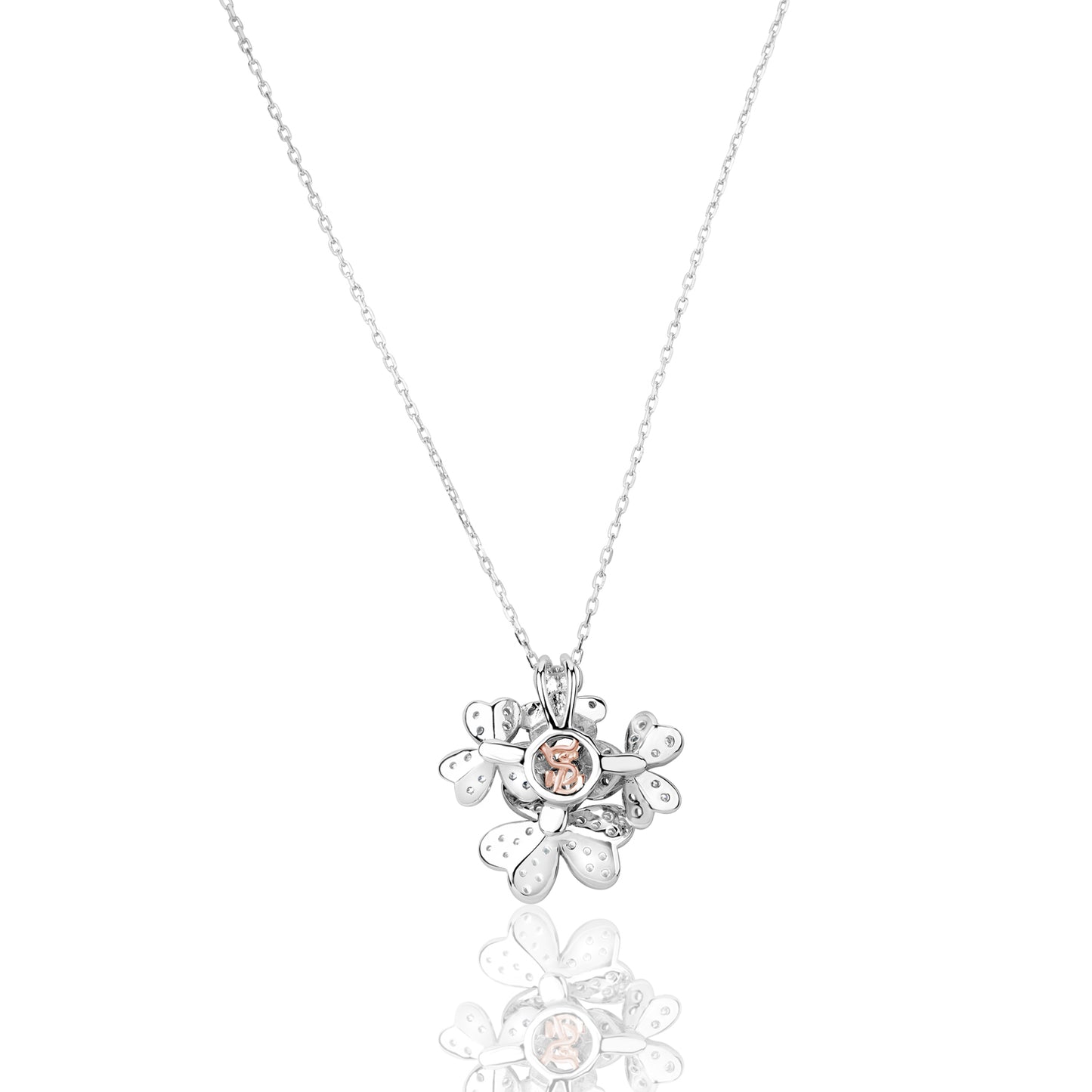 Suzy Levian Sterling Silver White Cubic Zirconia Cluster Flower Pendant Necklace