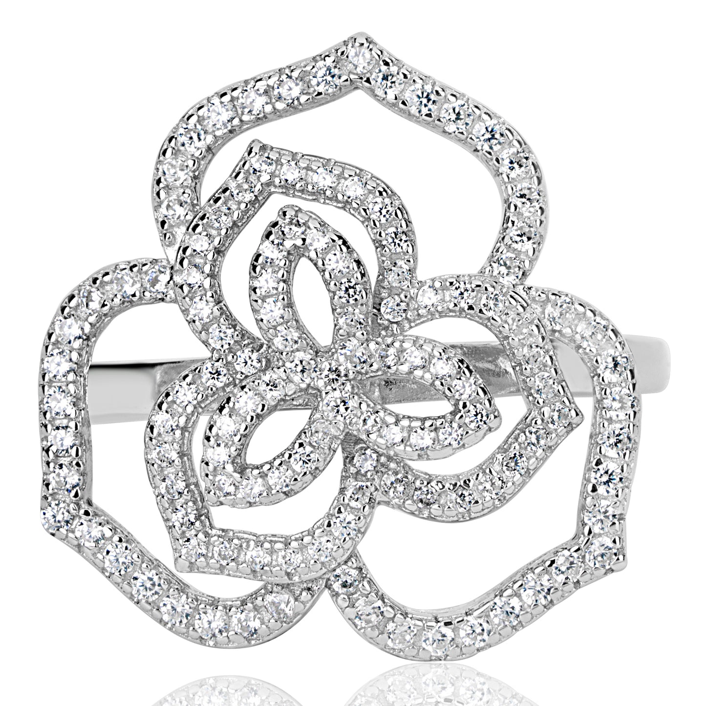 Suzy Levian Sterling Silver White  Cubic Zirconia Wild Flower Ring