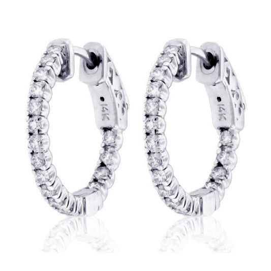 Suzy Levian 14k White Gold & White Diamond Crossing Hoop Earrings