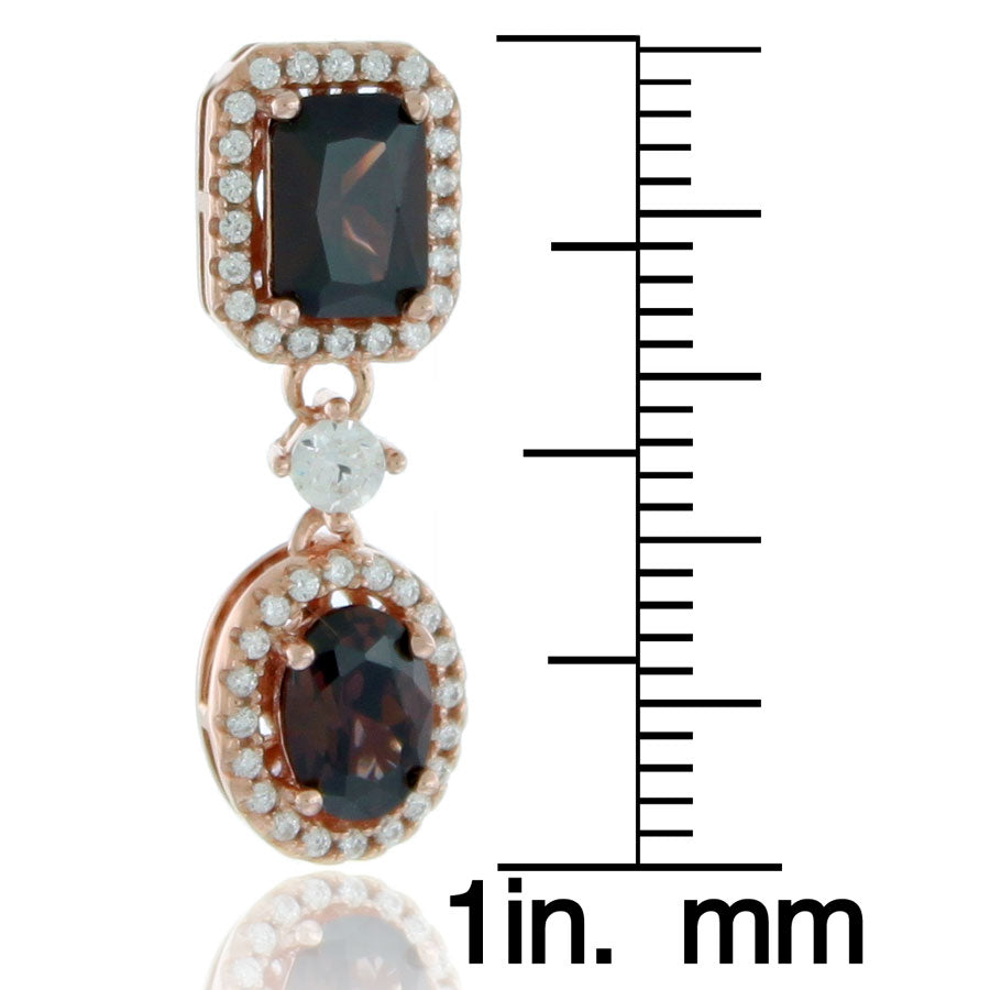 Suzy Levian Rose Sterling Silver Brown and White Cubic Zirconia Brown Earrings