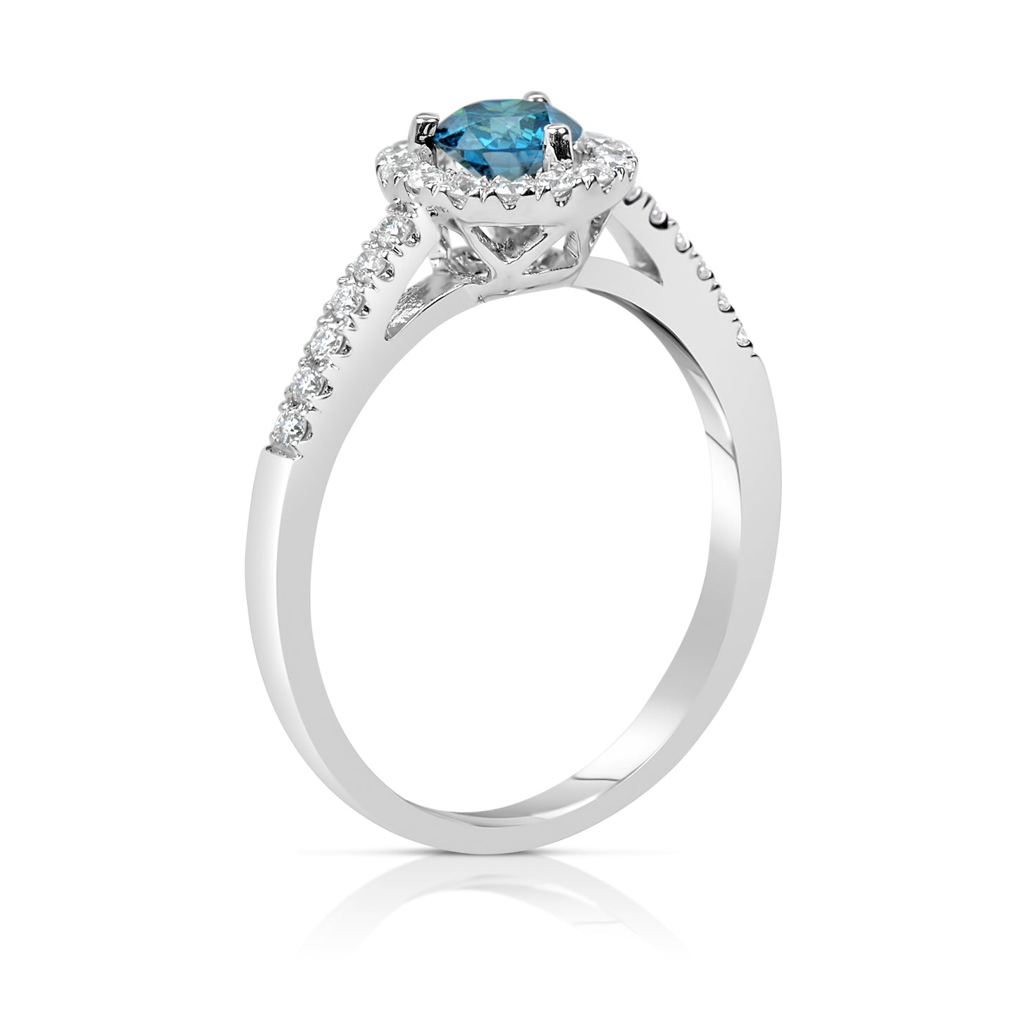 Suzy Levian 14k Gold & White and Blue Diamond Engagement Ring