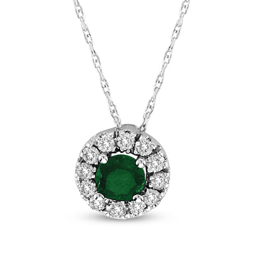 Suzy Levian 14k Gold Round-Cut Emerald & Diamond Pave Pendant Necklace