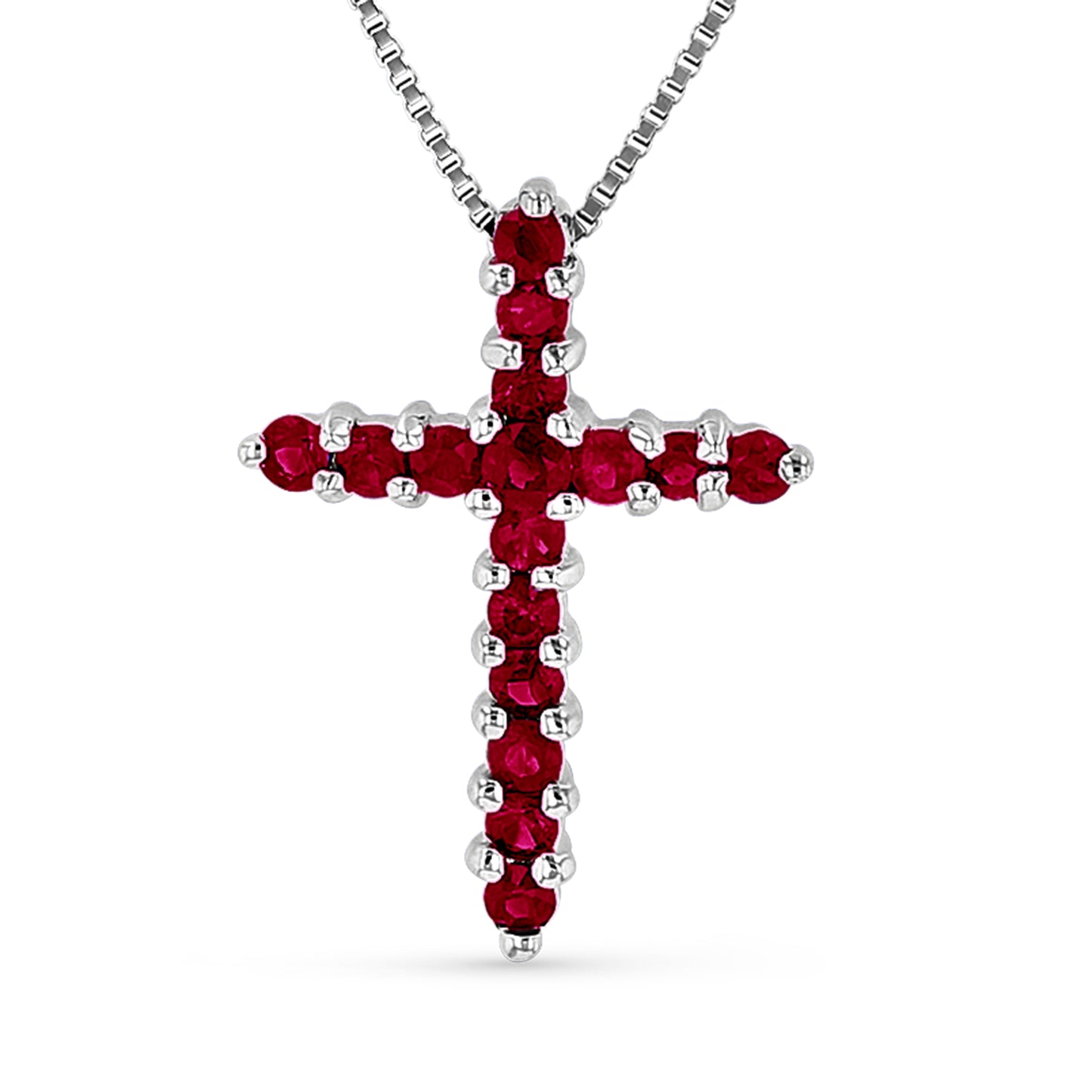 Suzy Levian 14k White Gold Red Ruby Cross Pendant