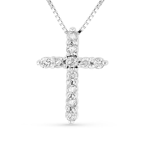 Suzy Levian 14k White Gold White Diamond Cross Pendant