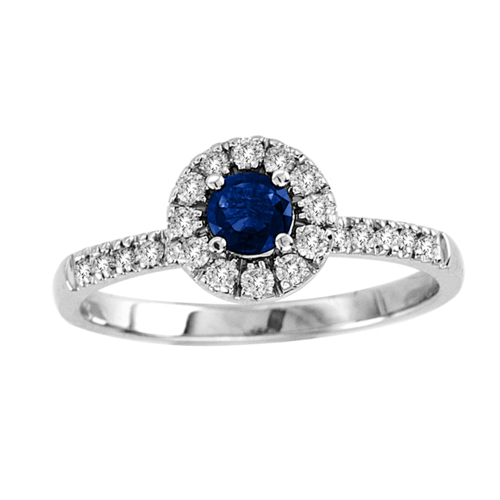 Suzy Levian 14K White Gold Blue Sapphire & Diamond Accent Petite Bridal Ring