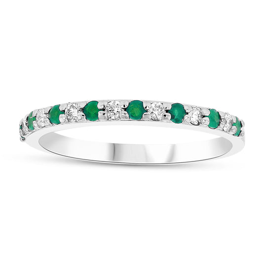 Suzy Levian 14k Gold Green Emerald & White Diamond Half Eternity Ring